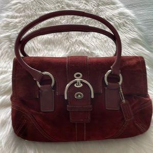 Vintage coach, burgundy suede satchel with silver hardware